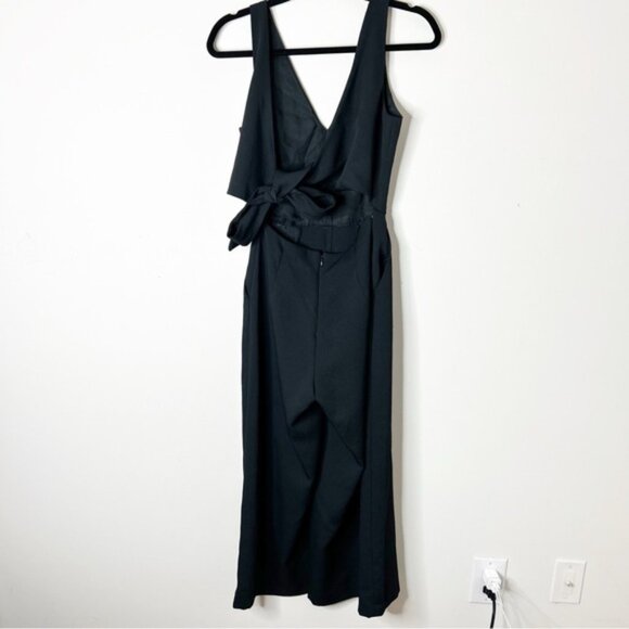 Aritzia Wilfred Ecoulement Jumpsuit Tie waist V-neck Wide flare leg Black Size 2 - Picture 14 of 15
